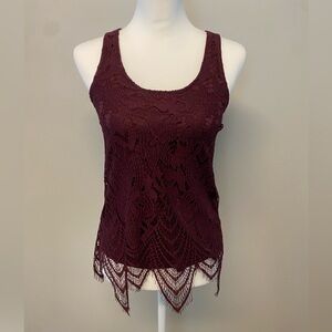 Vanity Burgundy elegant Lace Tank Top